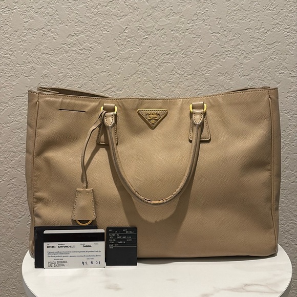 Prada Saffiano Lux Sabbia Tote Bag - Picture 1 of 16